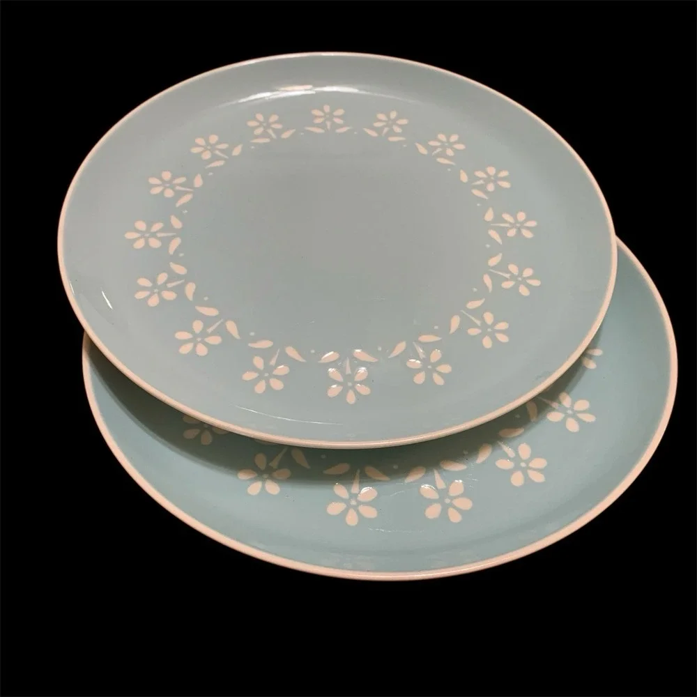 Harkerware Petit Fleurs Sky Blue Dinner Plates, Oven Proof Set of 2 Harker USA